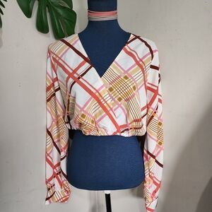 Forever 21 Striped Faux Wrap Crop Blouse Top